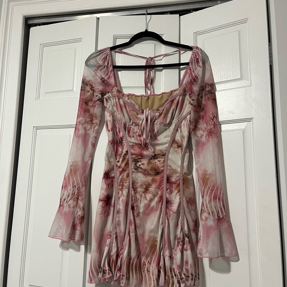 SHEIN Pink and Brown Long Sleeve Dress